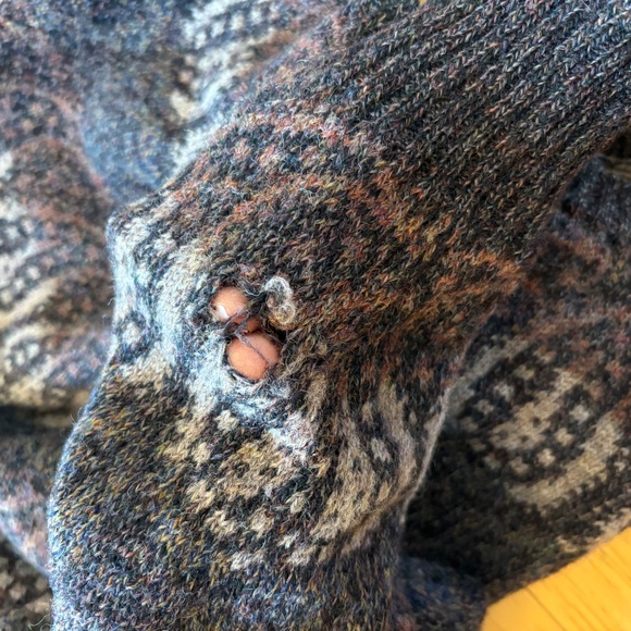 Vintage Cosi L'Uomo Shetland Wool V-Neck Sweater Men's Large 80s 90s Black Brown - Picture 7 of 7